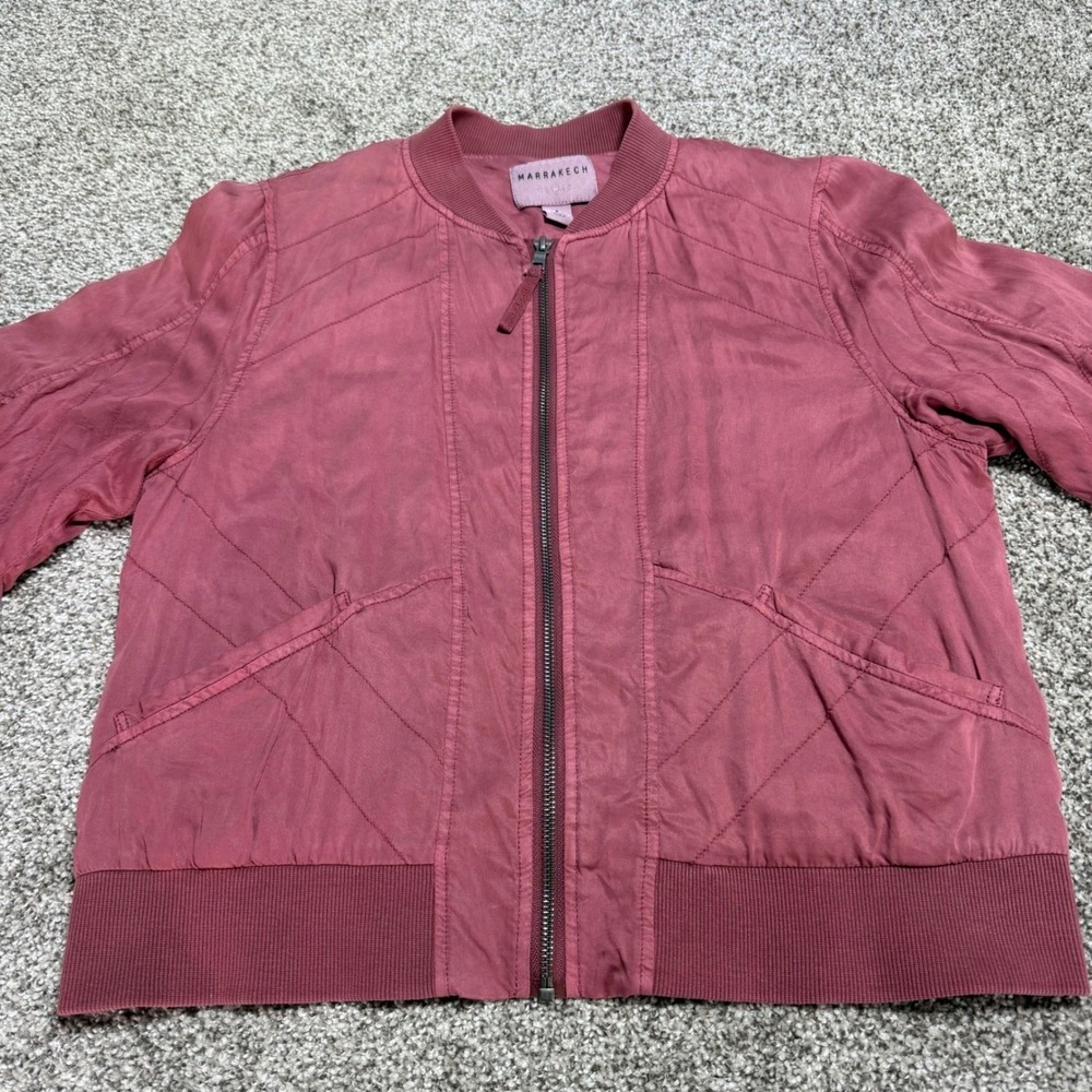 Marrakech Anthropologie Quilted Full Zip Bomber Jacket Pink Women S Lightweight - Picture 2 of 11